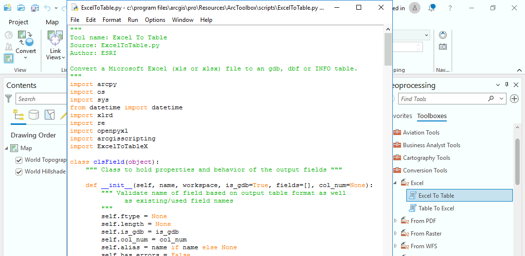 screenshot of a python code window in ArcGIS Pro