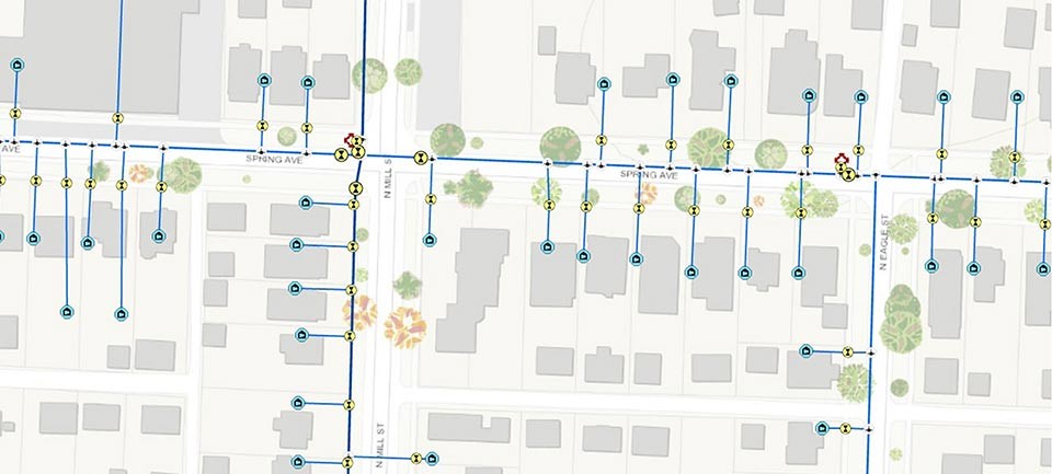Capture d'écran du résultat d'une analyse menée avec Utility Network sous ArcGIS Pro